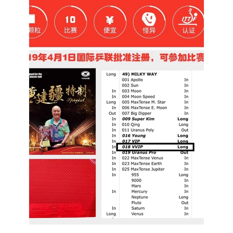 YINHE MOXA VVIP/Special Table  - Table Tennis Xiom Rubber review and price